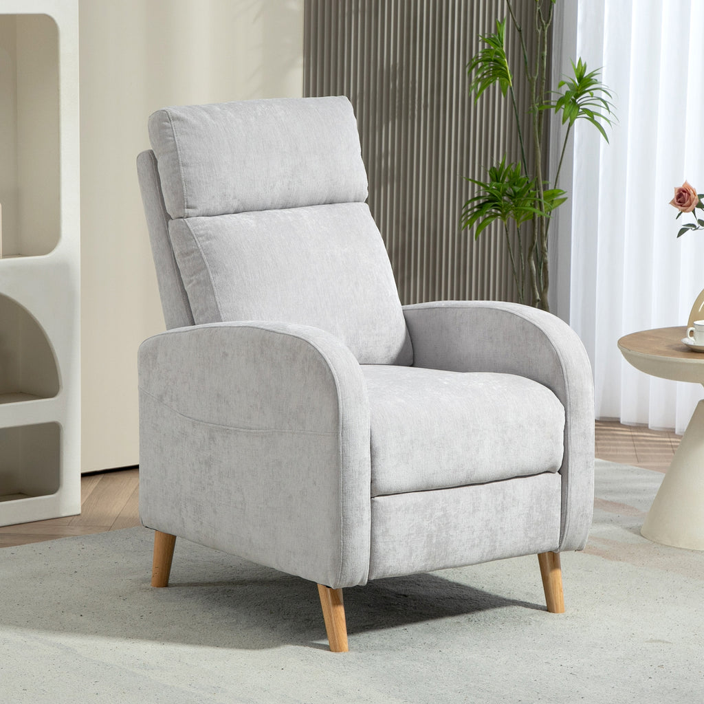Poltrona Relax Reclinabile fino a 150° con Poggiapiedi in Tessuto Effetto Lino Grigio Chiaro