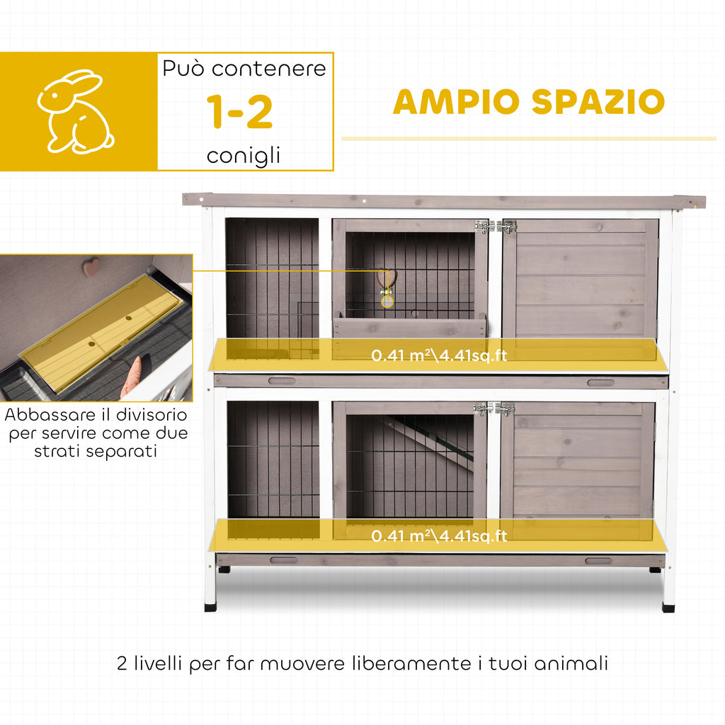 Gabbia per Conigli in Legno Massiccio a Doppio Piano