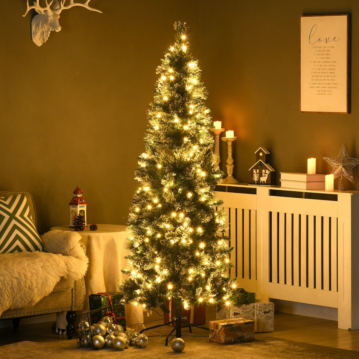 Albero di Natale Innevato 180 cm con 240 Luci LED