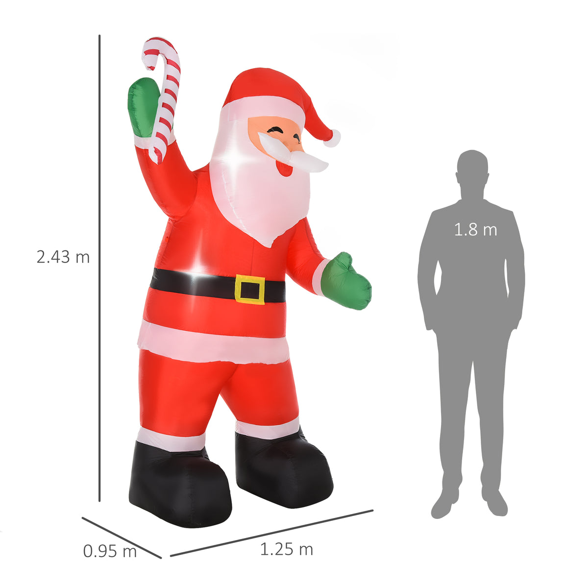 Babbo Natale Gonfiabile Bastoncino di Zucchero con Luci LED