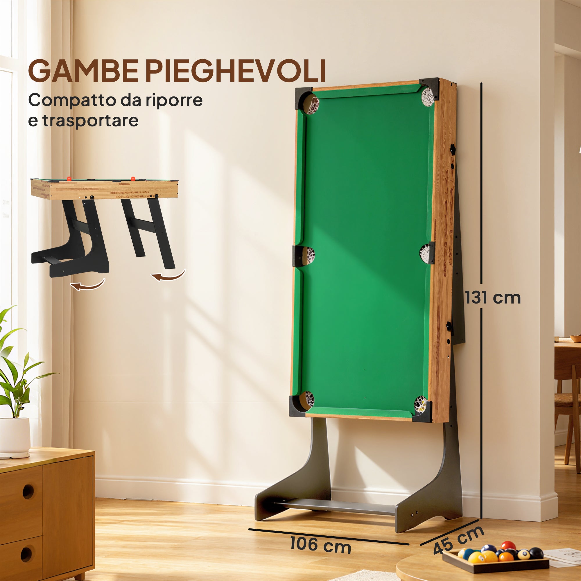 Tavolo Multigioco 13 in 1 Pieghevole con Calcio Balilla, Ping Pong, Biliardo e Hockey
