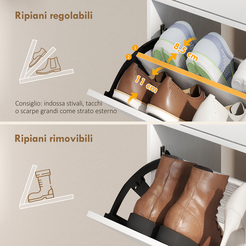 Scarpiera Bianca per 12 Paia con 2 Cassetti Ribaltabili