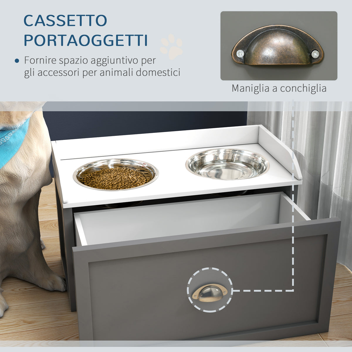 Ciotole Rialzate per Cani con Cassetto