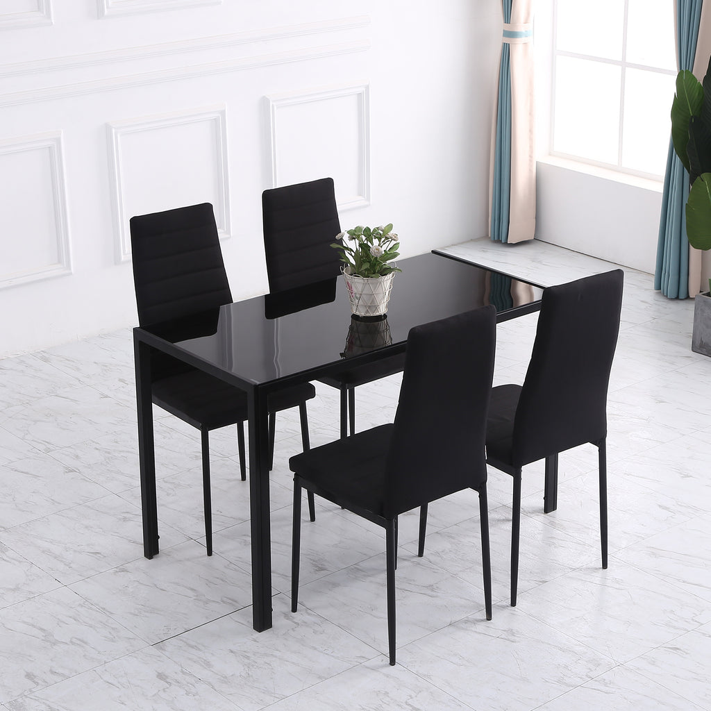 Set 4 Sedie Imbottite Nere Moderne in Metallo e Tessuto