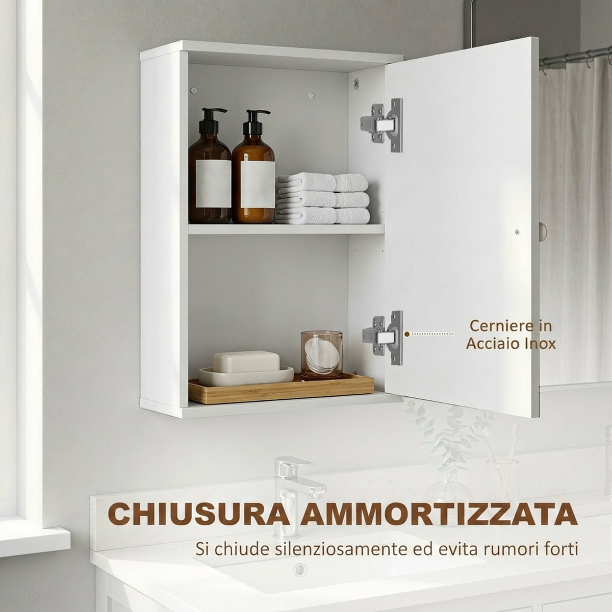 Mobiletto Bagno Sopra WC Bianco con Ripiano e Anta