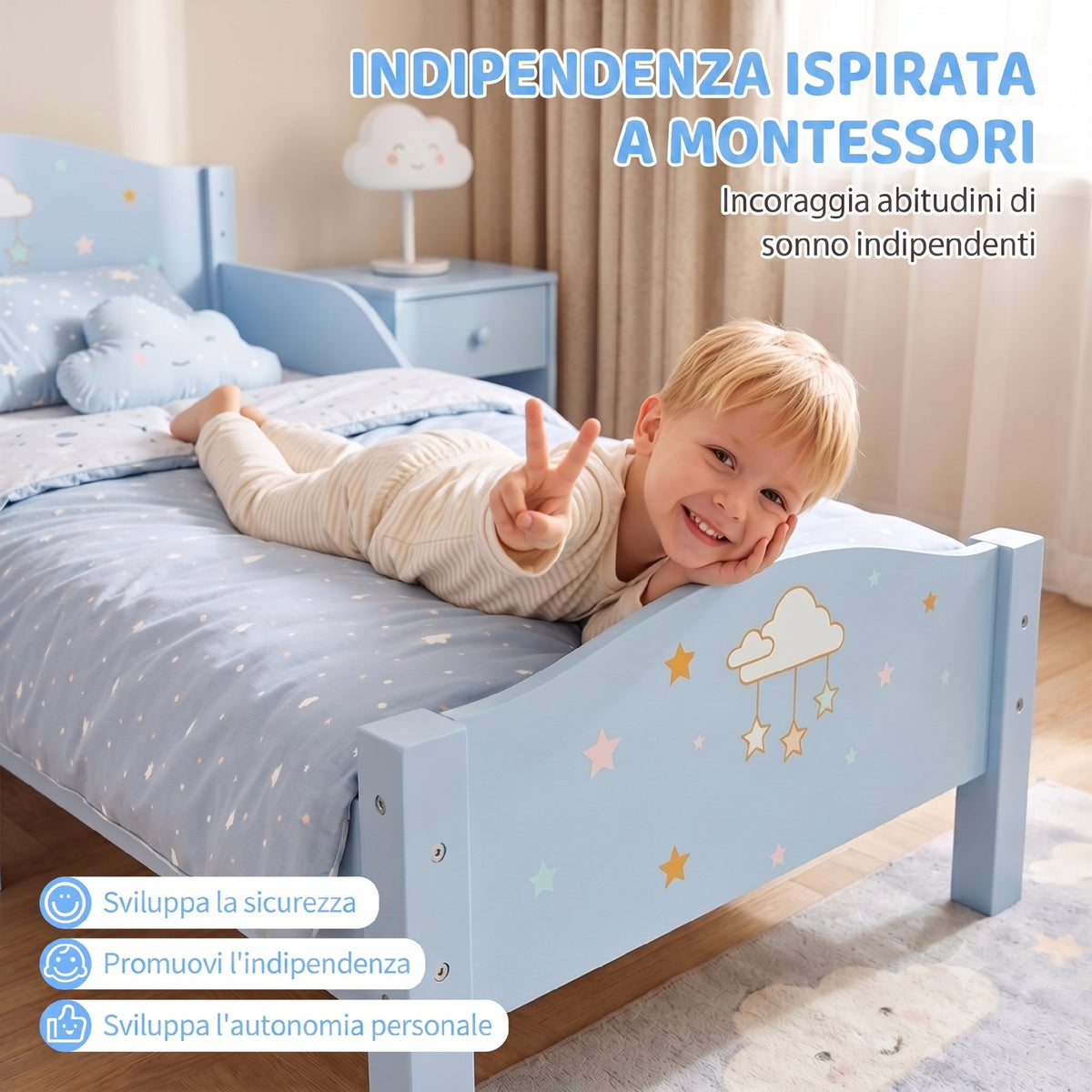 Letto Montessori a Nuvola Blu per Bambini