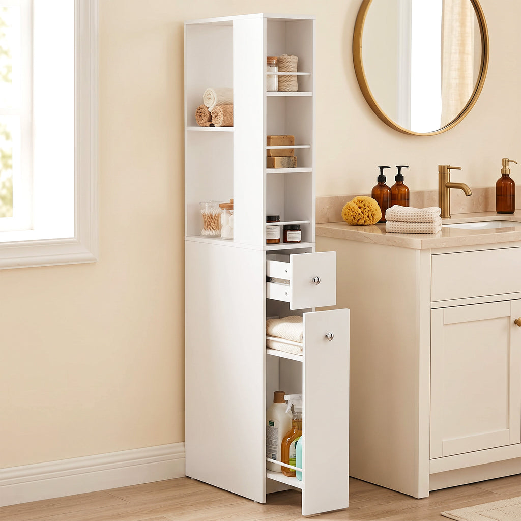 Mobile Bagno Alto Slim Bianco con 2 Cassetti