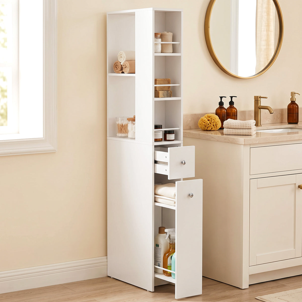 Mobile Bagno Alto Slim Bianco con 2 Cassetti