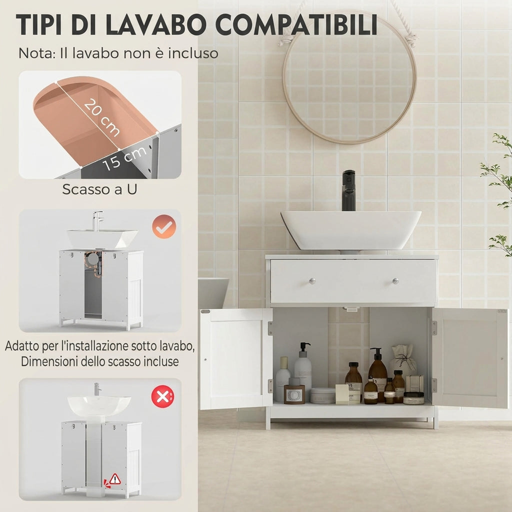 Mobiletto Sottolavabo Bianco con Cassetto e Armadietto
