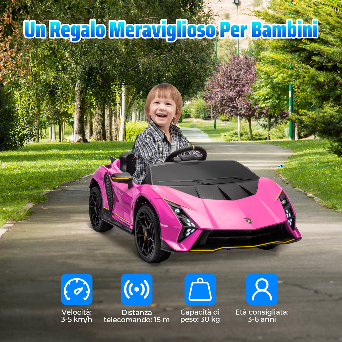 Auto Elettrica Lamborghini Rosa 12V per Bambini
