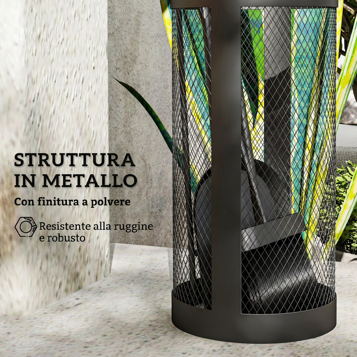 Set Utensili per Camino 5 Pezzi in Metallo con Supporto
