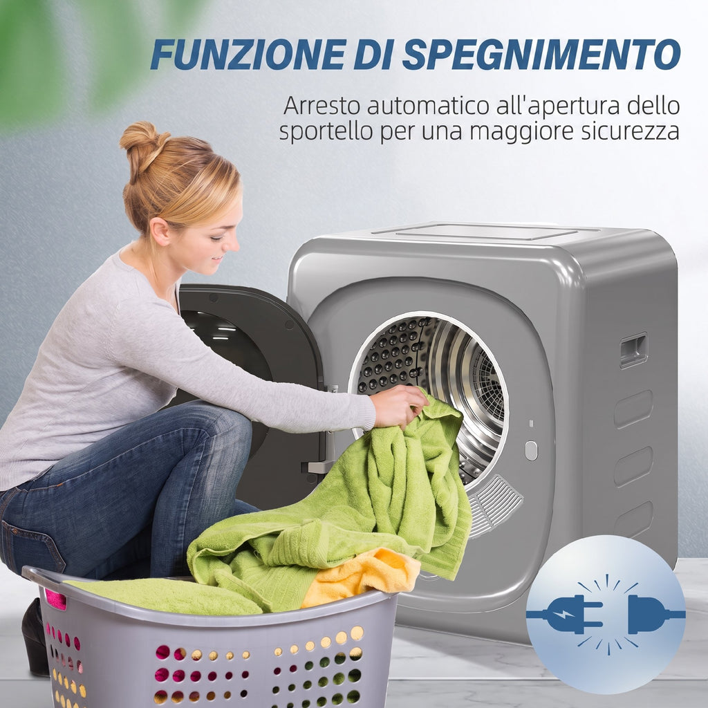 Asciugatrice ad Aria 4 kg con Timer e Programma Smart in Acciaio Inox