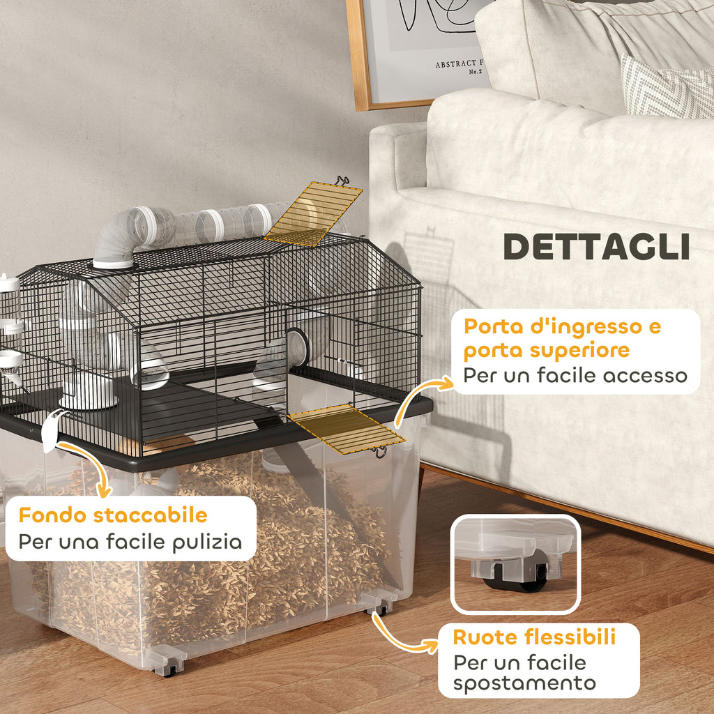 Gabbia per Criceti a 2 Piani con Ruote e Accessori