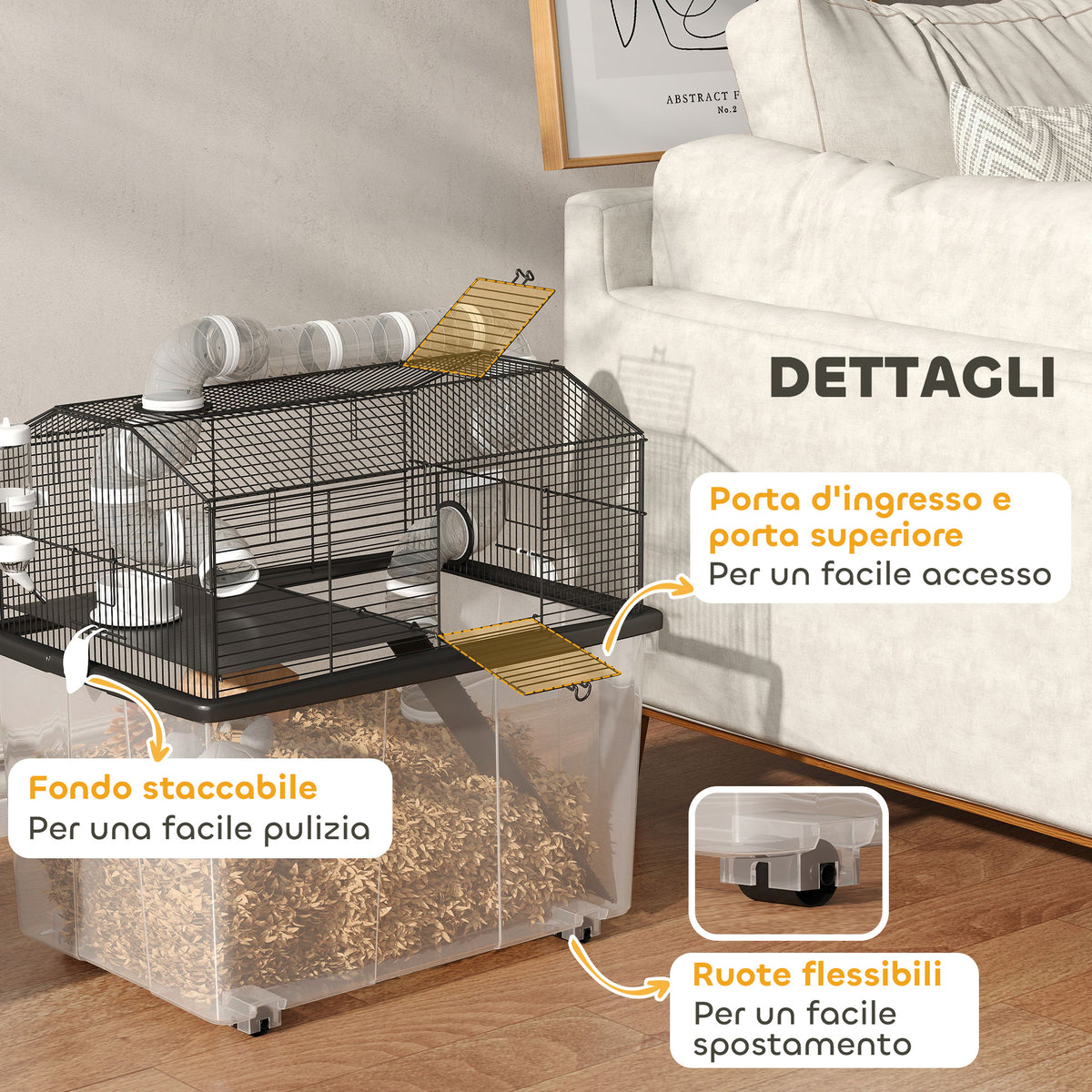 Gabbia per Criceti a 2 Piani con Ruote e Accessori