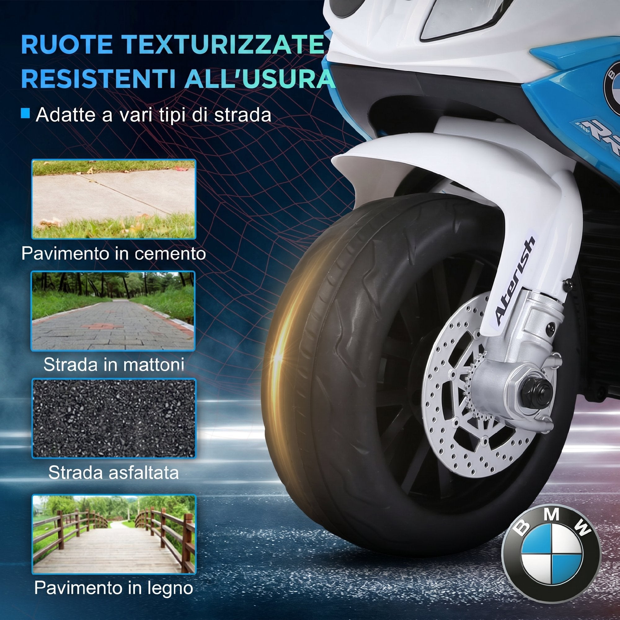 Moto Elettrica BMW S1000 RR a 3 Ruote 6V per Bambini Blu