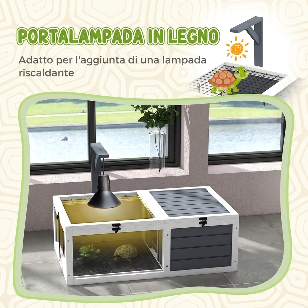 Recinto per Tartarughe con 2 Spazi e Supporto Lampada