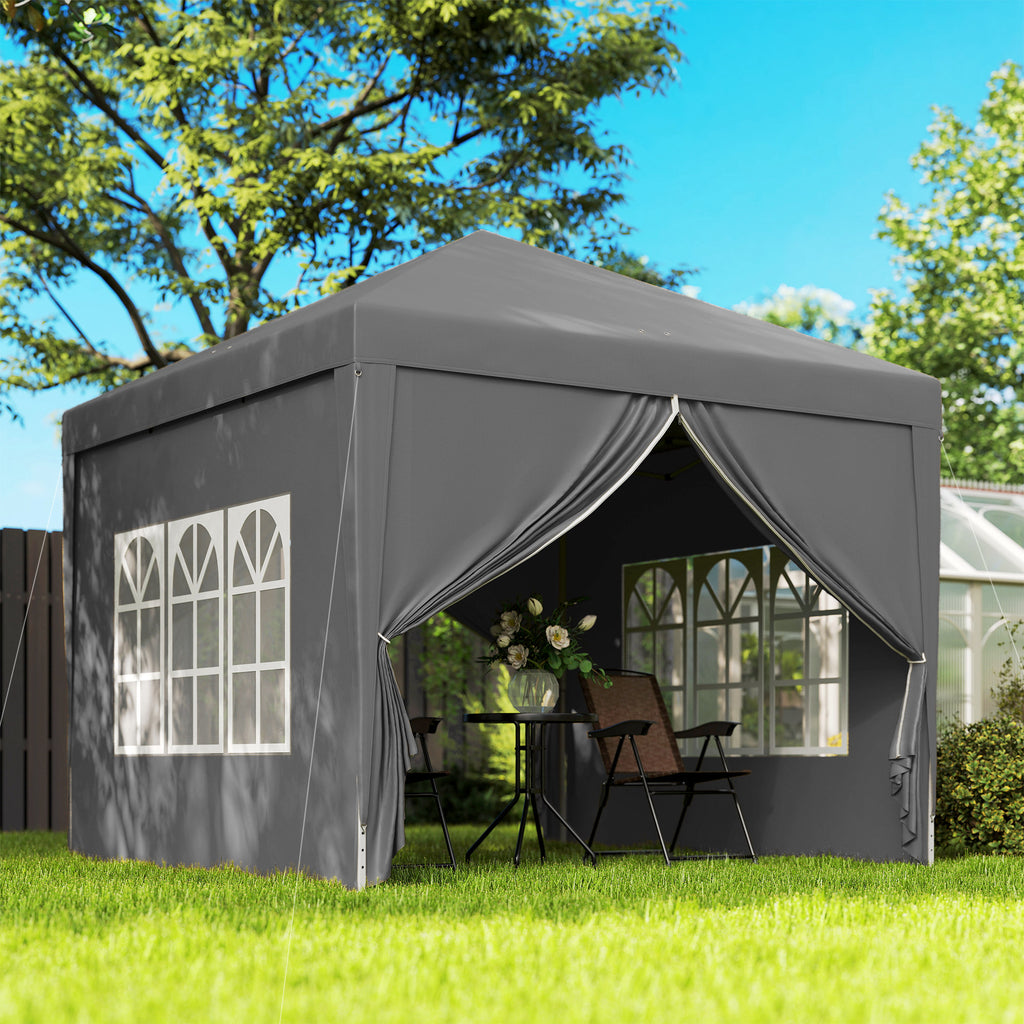 Gazebo Pieghevole da Esterno 3x3 m con 4 Pannelli Laterali Grigio