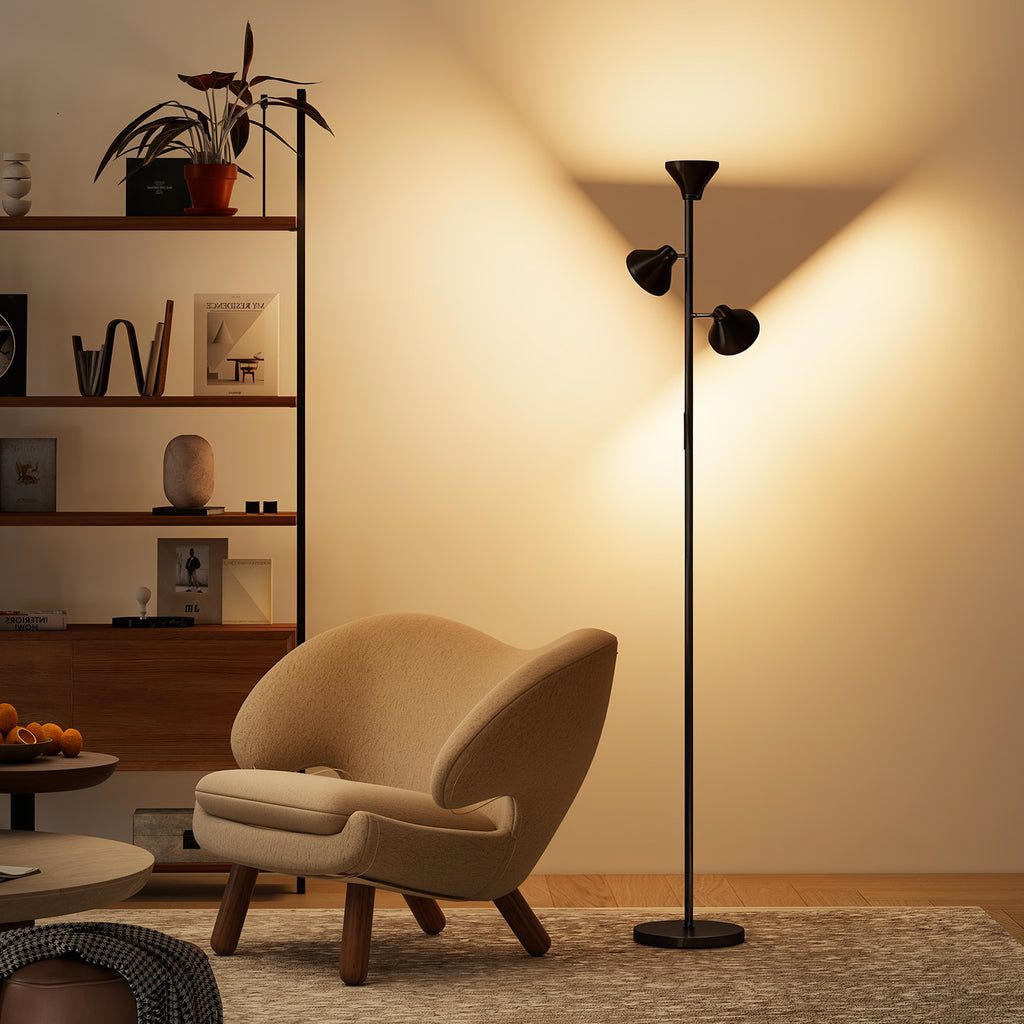 Lampada da Terra con 3 Teste Regolabili e Telecomando