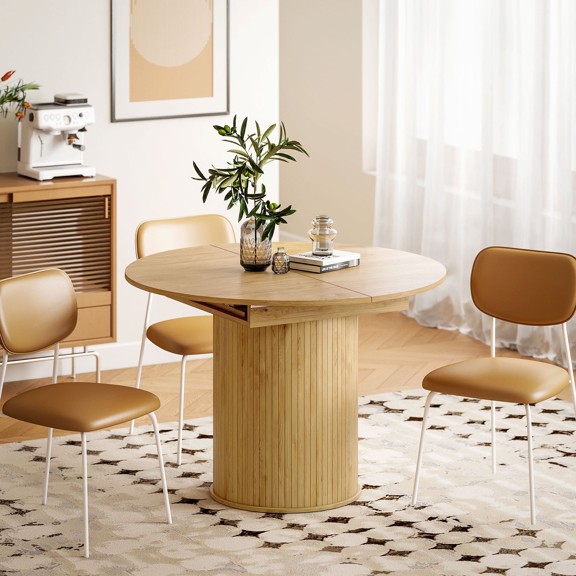 Tavolo da Pranzo Espandibile Rotondo/Ovale per 6-8 Persone con Base a Piedistallo