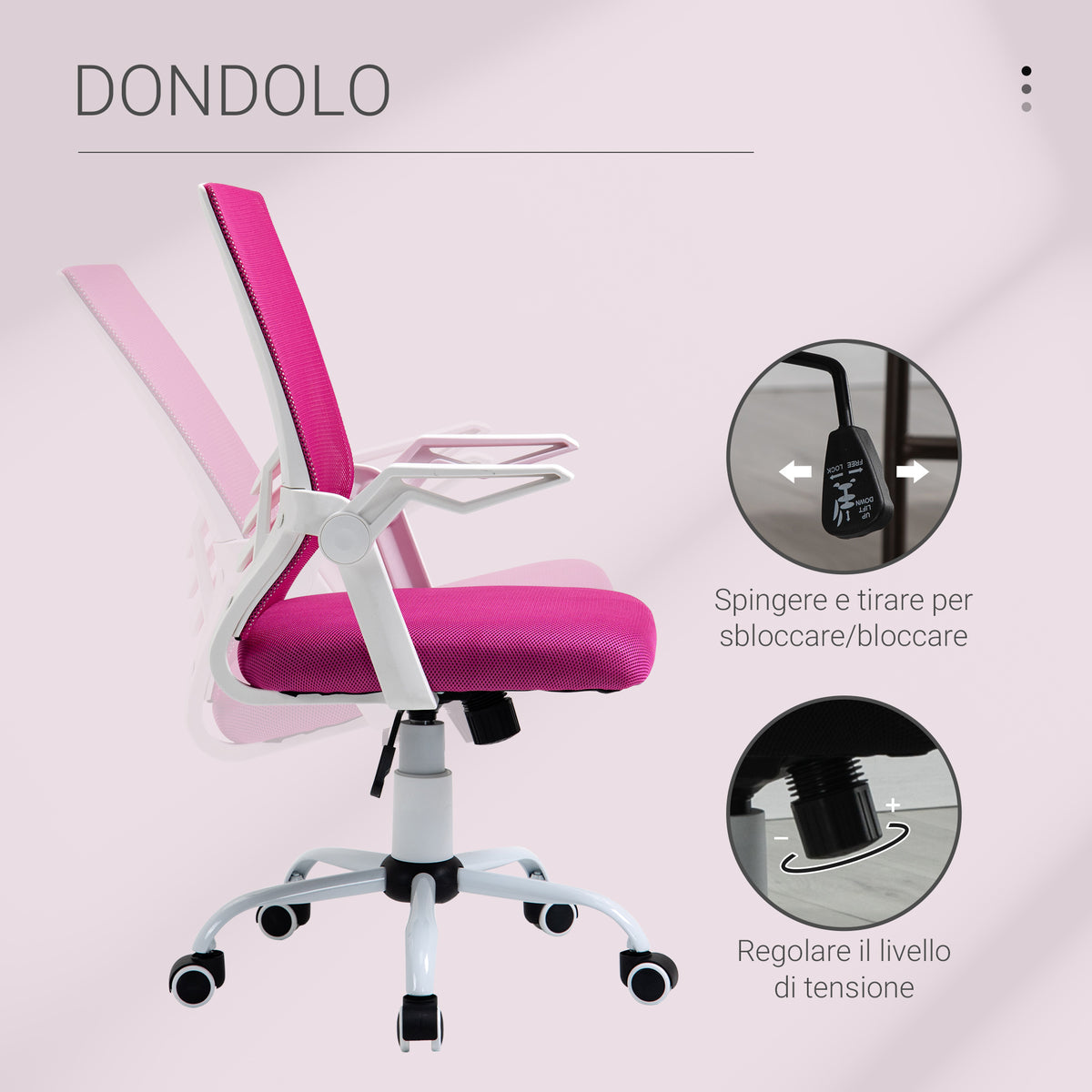 Sedia da Ufficio Ergonomica Rosa con Supporto Lombare