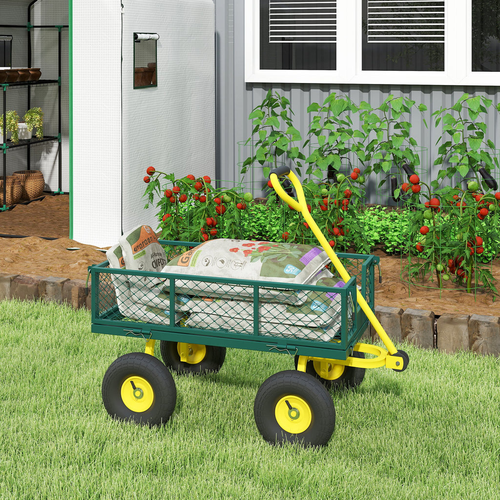 Carrello da Giardino in Acciaio 200 kg con Pareti Rimovibili e Maniglia Sterzante