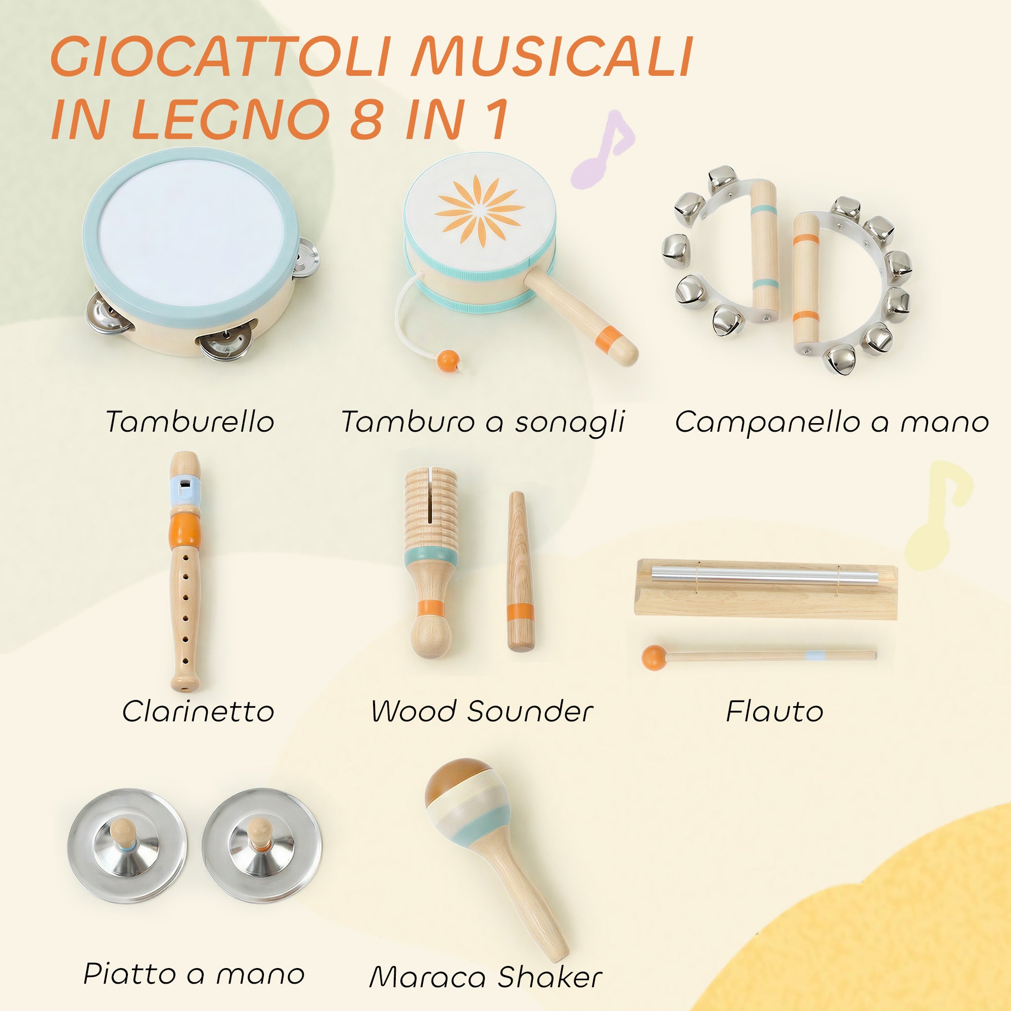 Set Strumenti Musicali per Bambini in Legno – Percussioni Montessori
