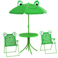 Set Tavolo da Giardino per Bambini con 2 Sedie Pieghevoli e Ombrellone Verde