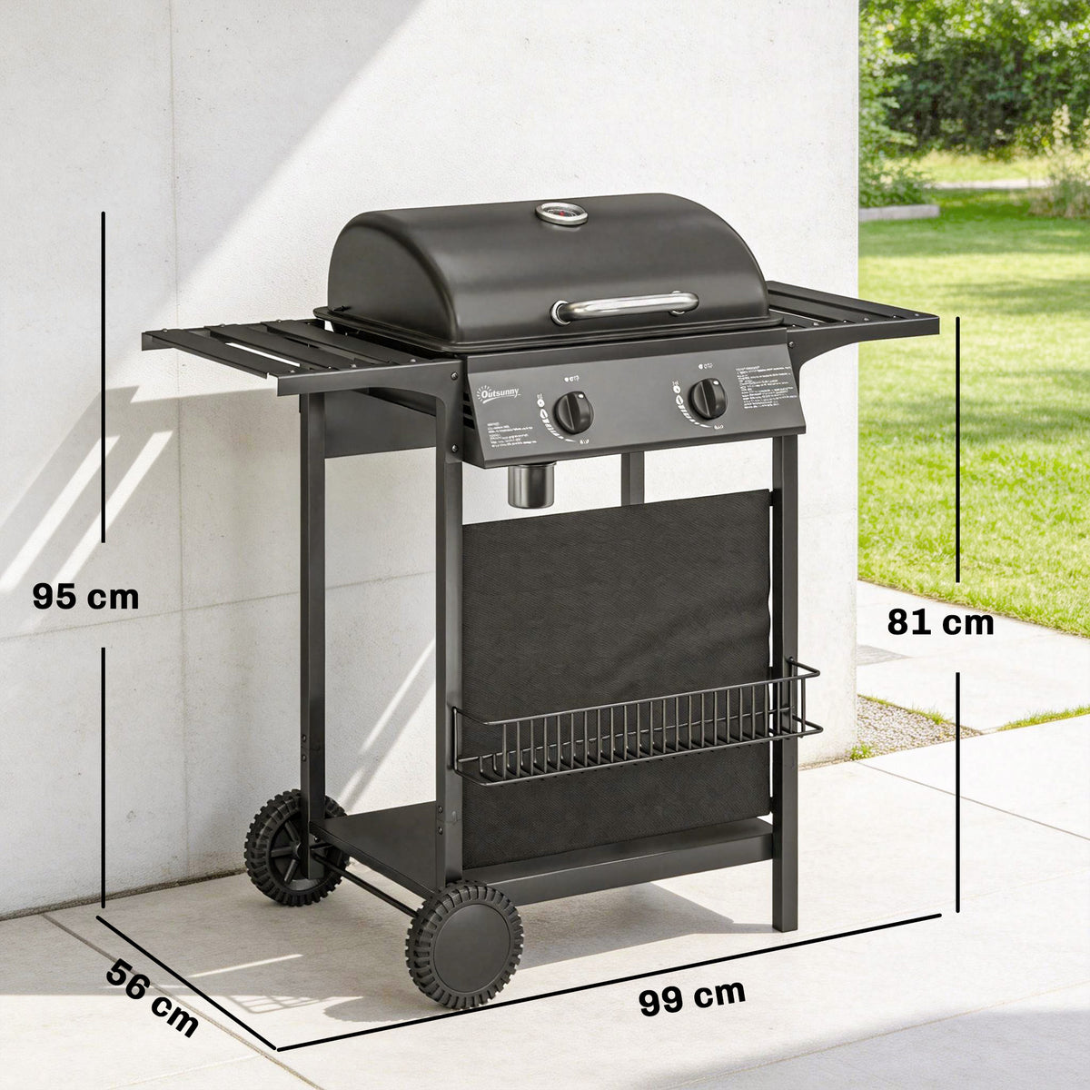 Barbecue a Gas 2 Bruciatori con Tavolini Laterali
