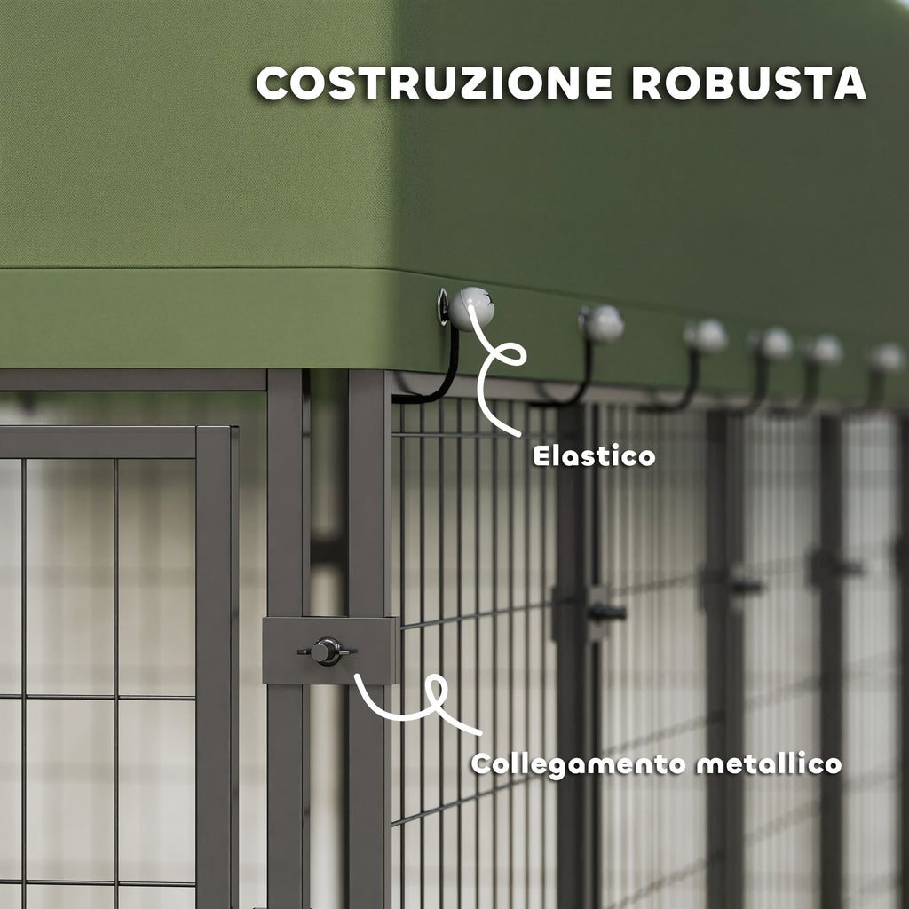 Recinto per Cani da Esterno con Tetto e Ciotole