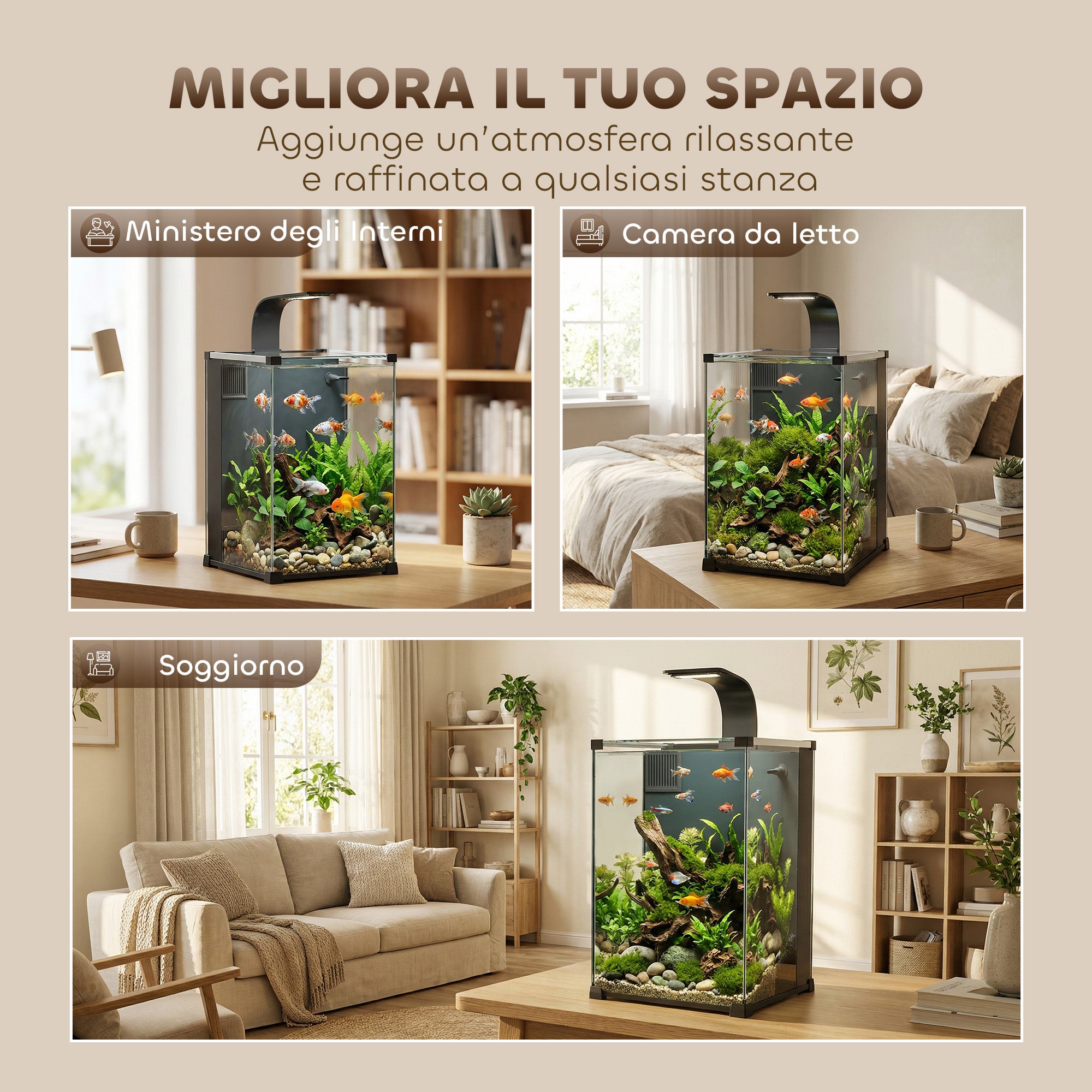 Nano Acquario in Vetro Temperato con Filtro Integrato, Pompa 5W e Luce LED