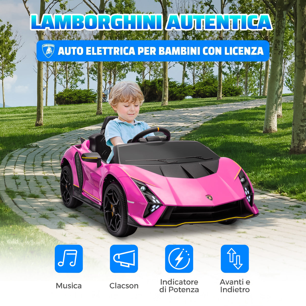Auto Elettrica Lamborghini Rosa 12V per Bambini