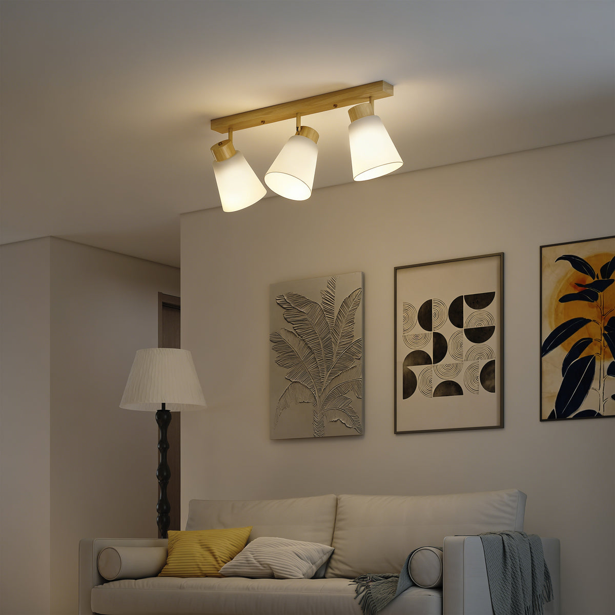 Lampadario da Soffitto 3 Punti Luce Color Legno
