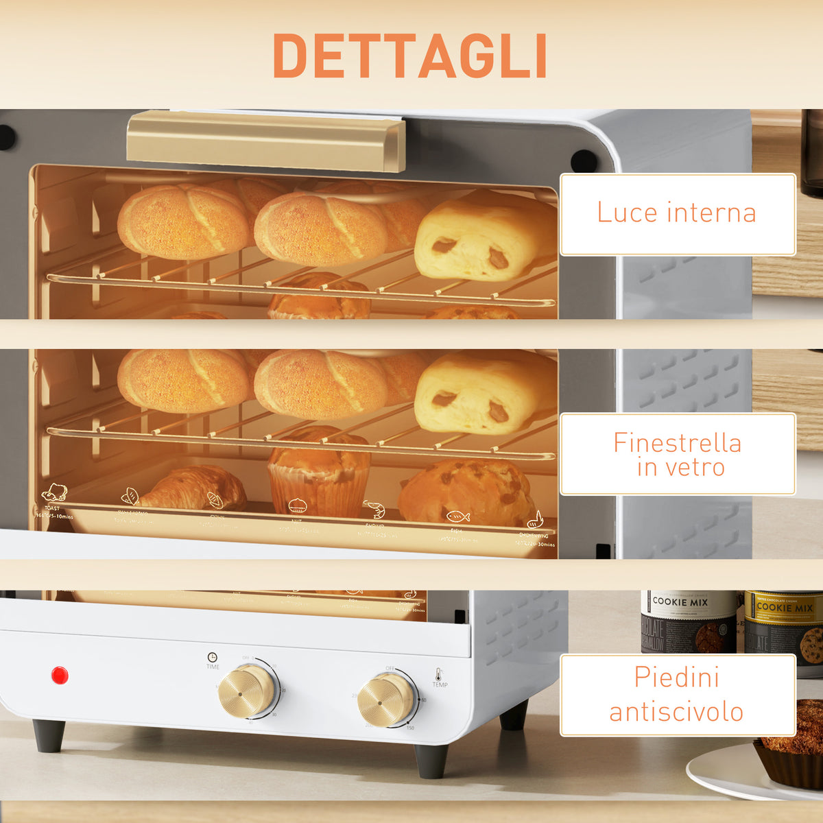 Fornetto Elettrico 12 L con Timer Bianco e Oro