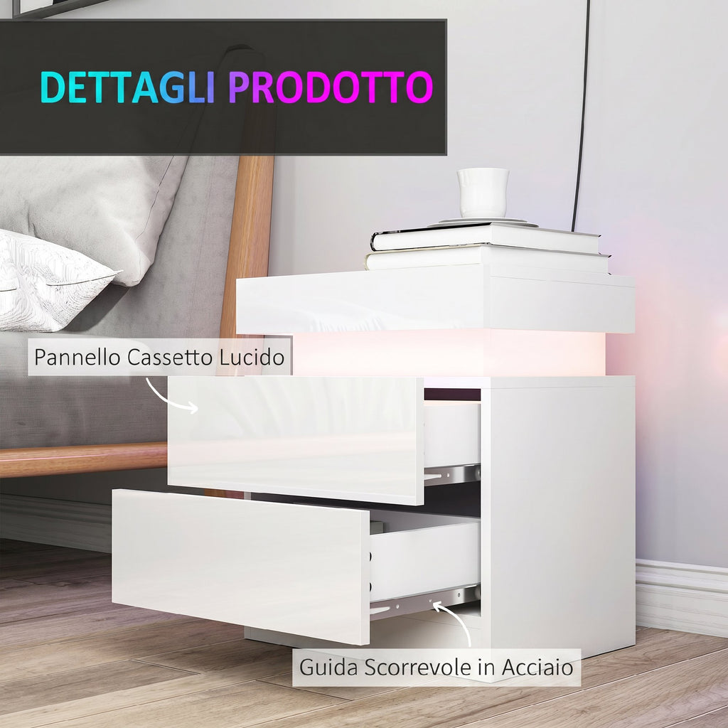 Set 2 Comodini LED a 16 Colori con 2 Cassetti in Legno