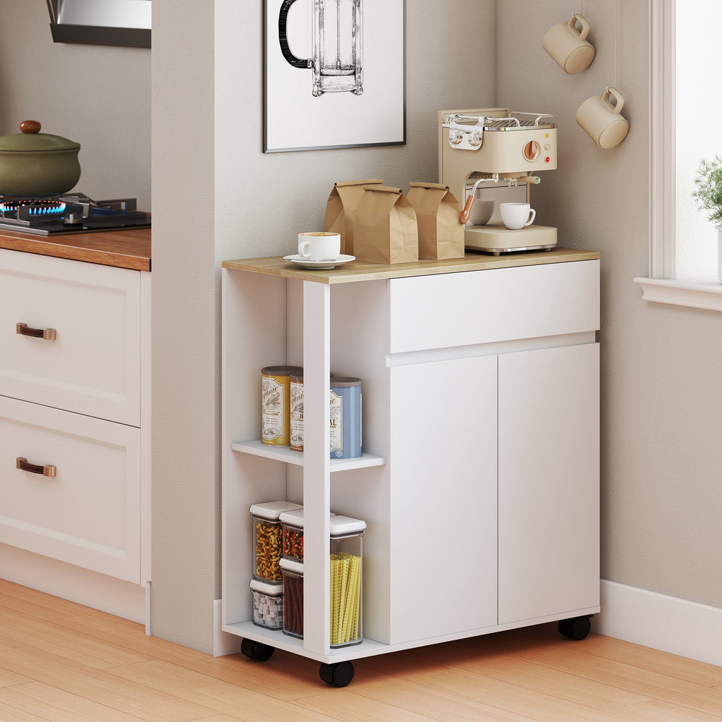 Carrello da Cucina Bianco e Rovere con Cassetto