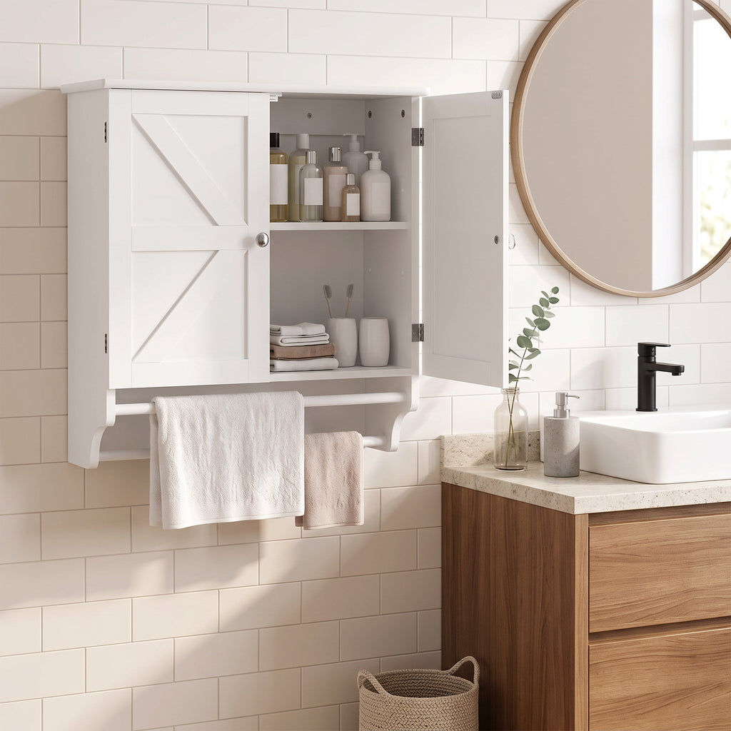 Mobiletto Bagno Pensile con 2 Ante e Portasciugamani