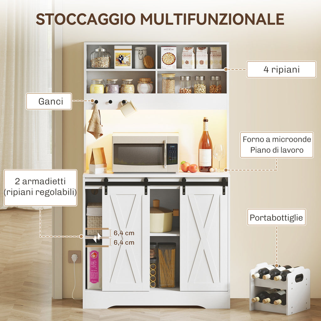Credenza Cucina con LED, Prese Elettriche e Portabottiglie