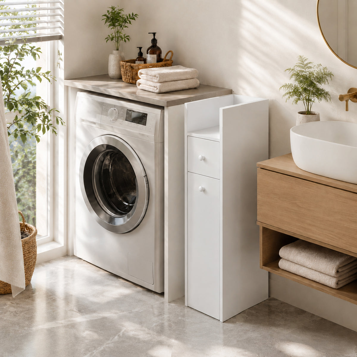 Mobiletto Bagno Salvaspazio Bianco con Cassetti e Ruote