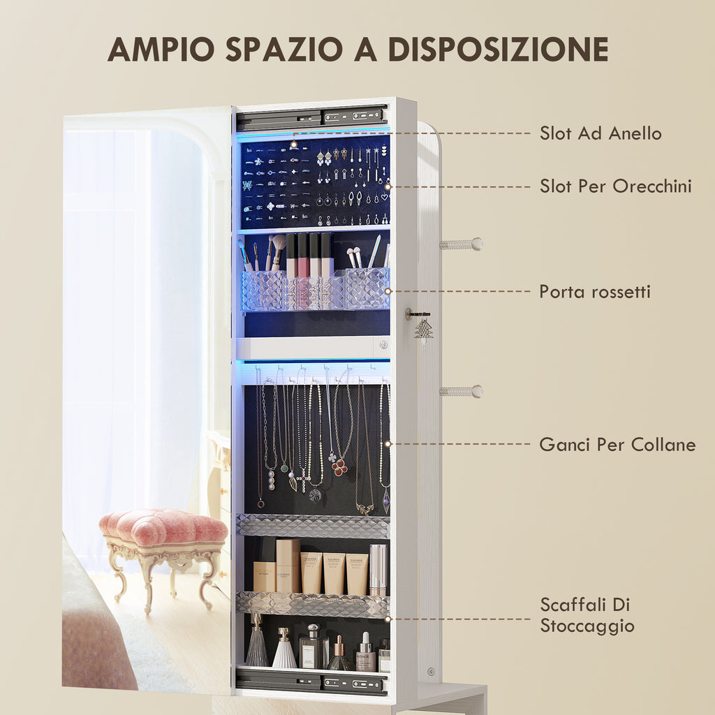 Armadio Portagioie Girevole 360° con Specchio LED