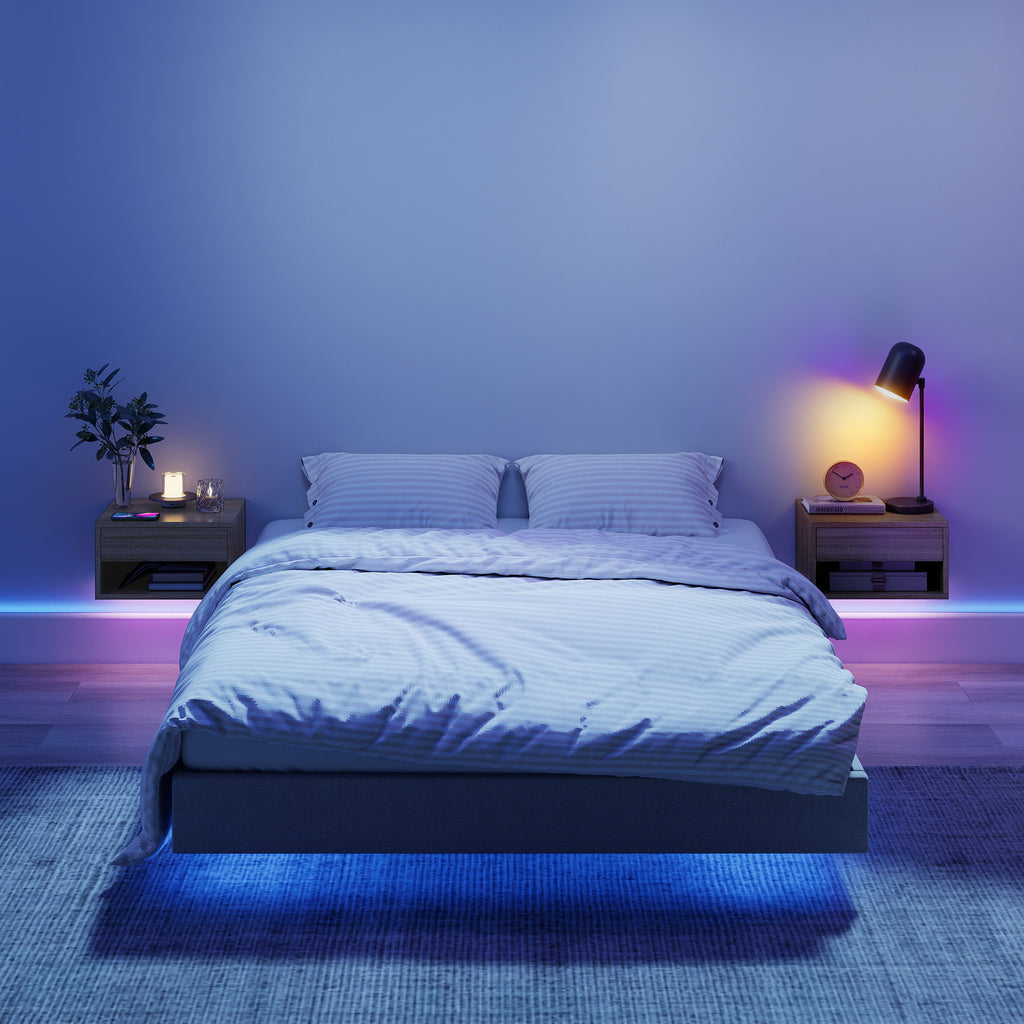 Set 2 Comodini Sospesi con LED RGB e Cassetto