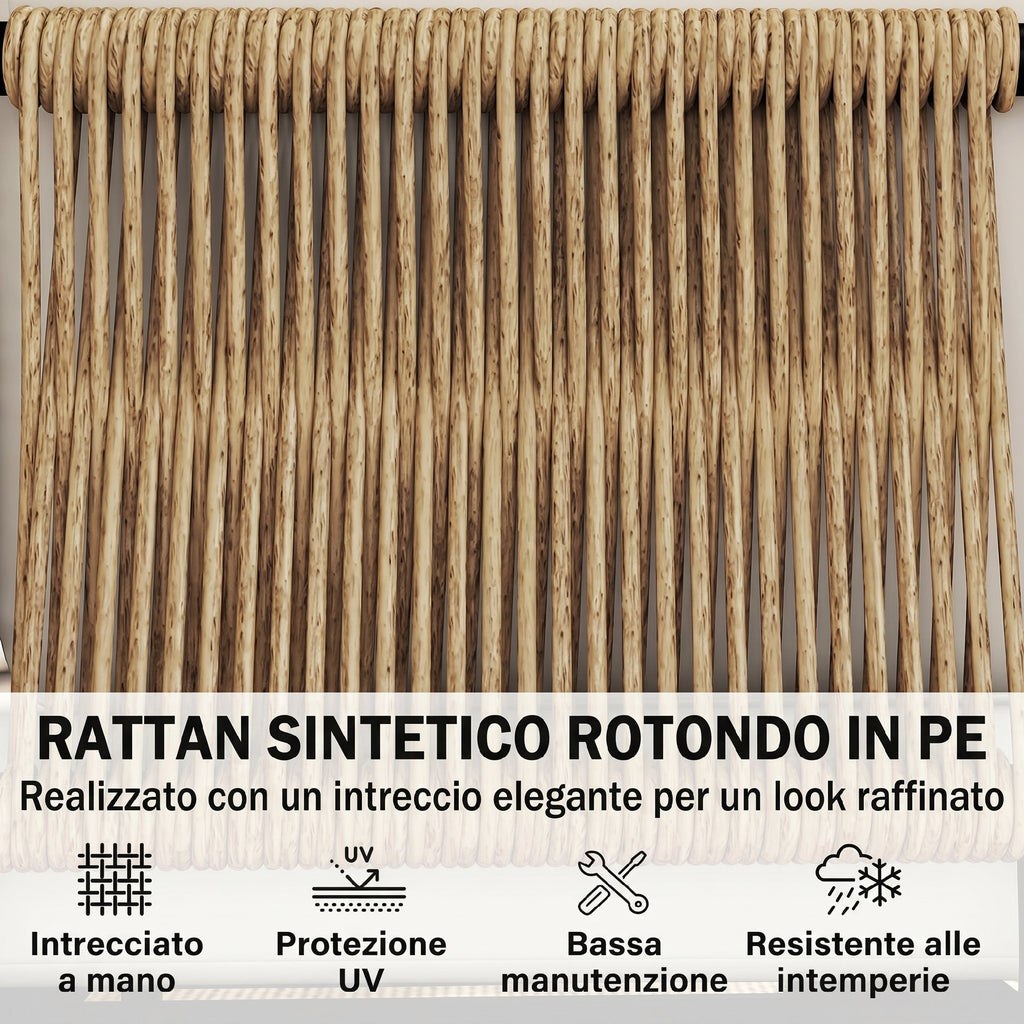 Set Salotto da Giardino 5 Pezzi in Rattan Componibile con Cuscini Cachi