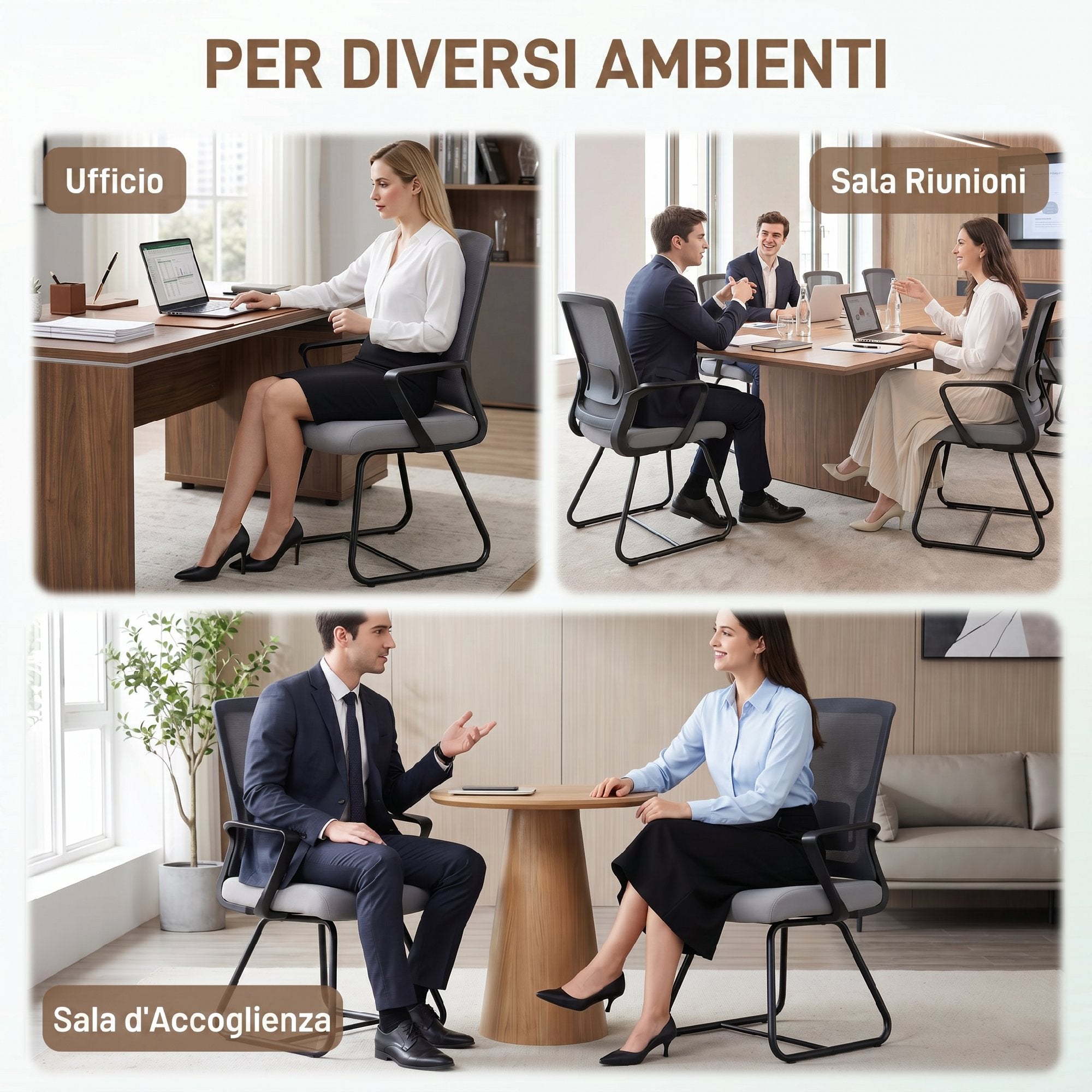 Sedia per Ufficio in Tessuto e Rete Trasparente Senza Ruote