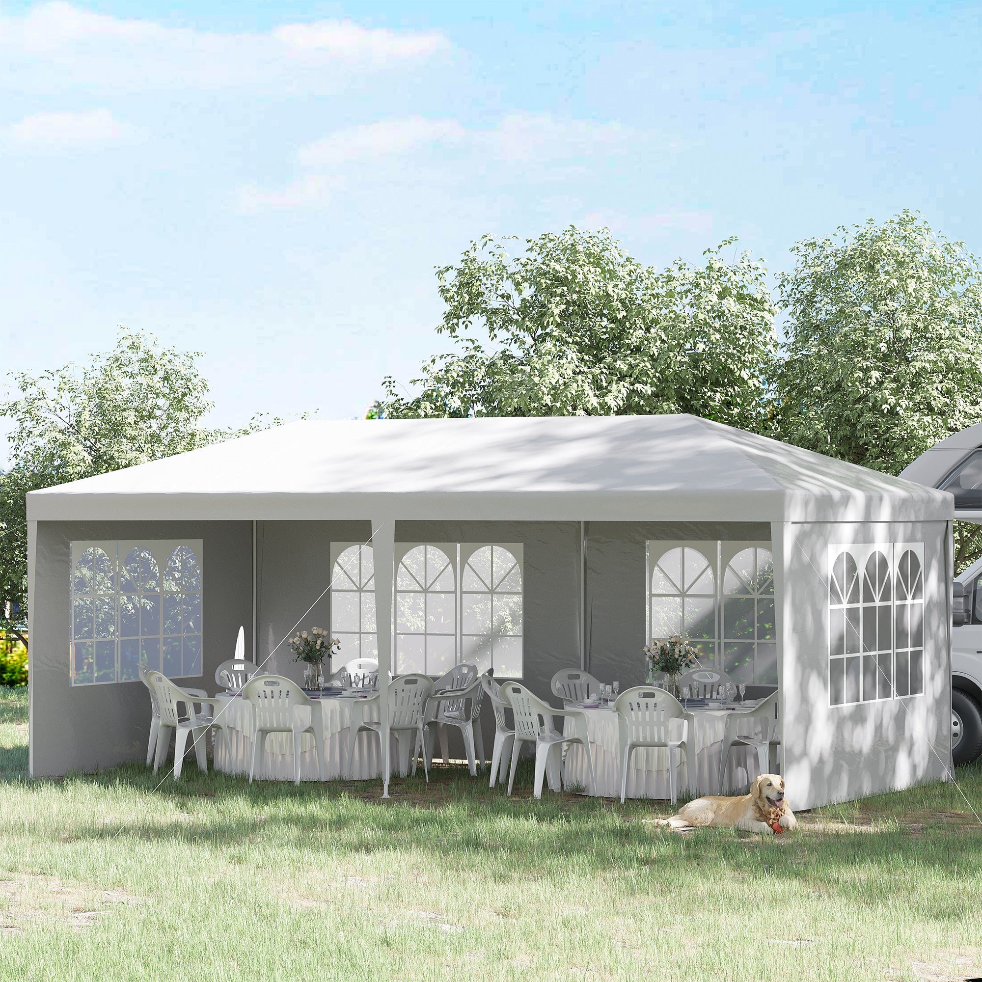 Gazebo da Giardino per Eventi 5,8 x 2,9 m con 4 Pareti Rimovibili e Finestre