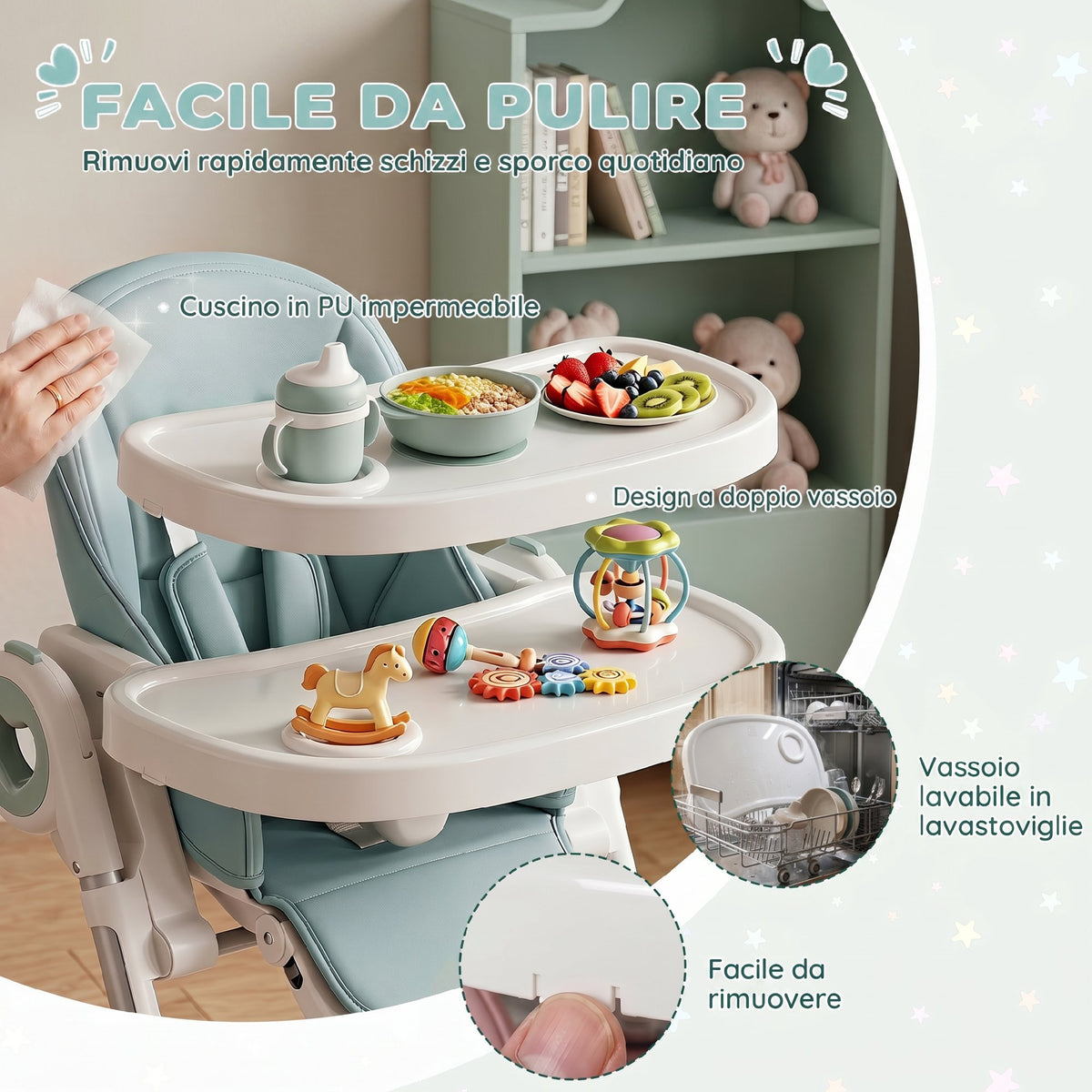 Seggiolone Pappa Pieghevole Regolabile 6-36 Mesi