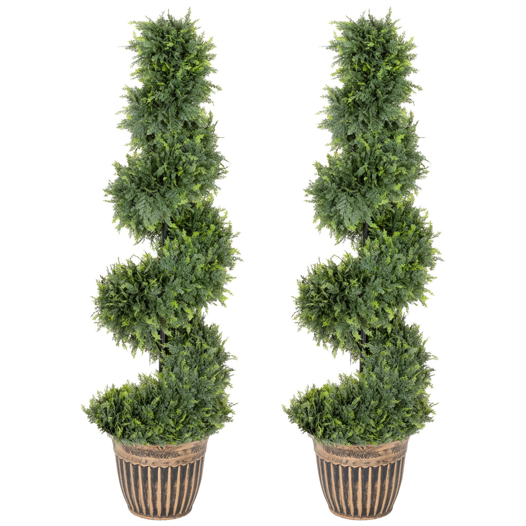 Set 2 Cipressi Artificiali a Spirale con Vaso 120 cm