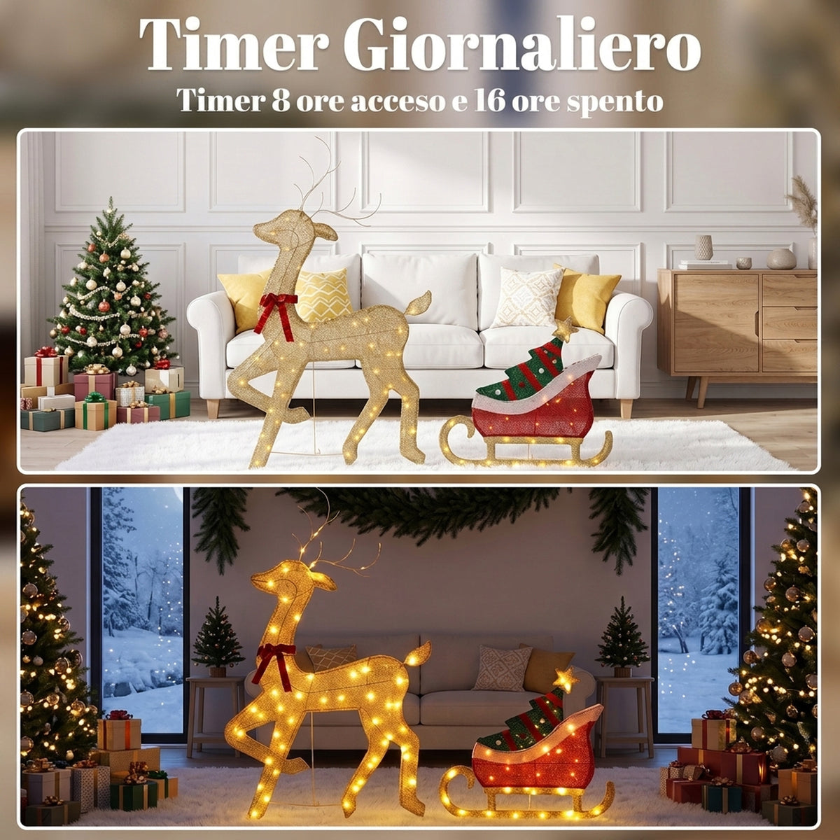 Renna Natalizia Illuminata con Slitta 95 LED