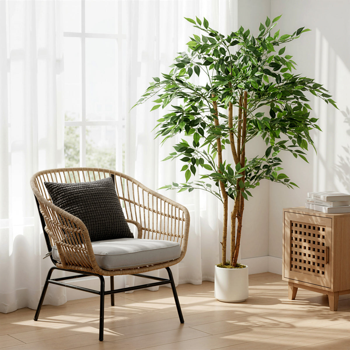 Pianta Artificiale Baniano da 150 cm con Tronco in Legno