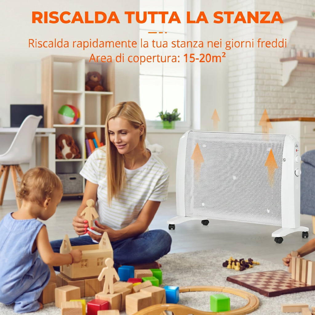 Riscaldatore a Mica 2000W con Termostato e Ruote