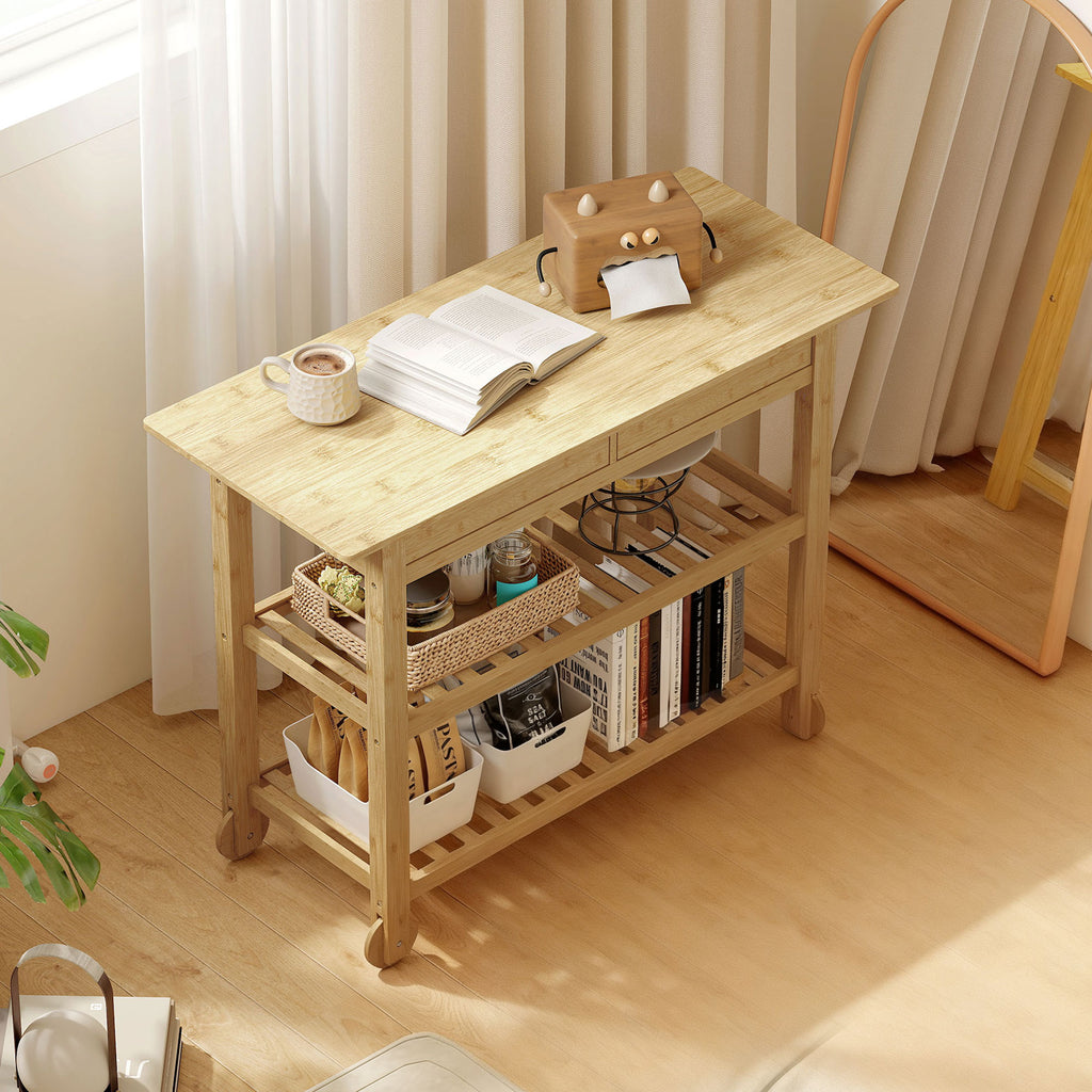 Carrello da Cucina in Bambù con 2 Cassetti