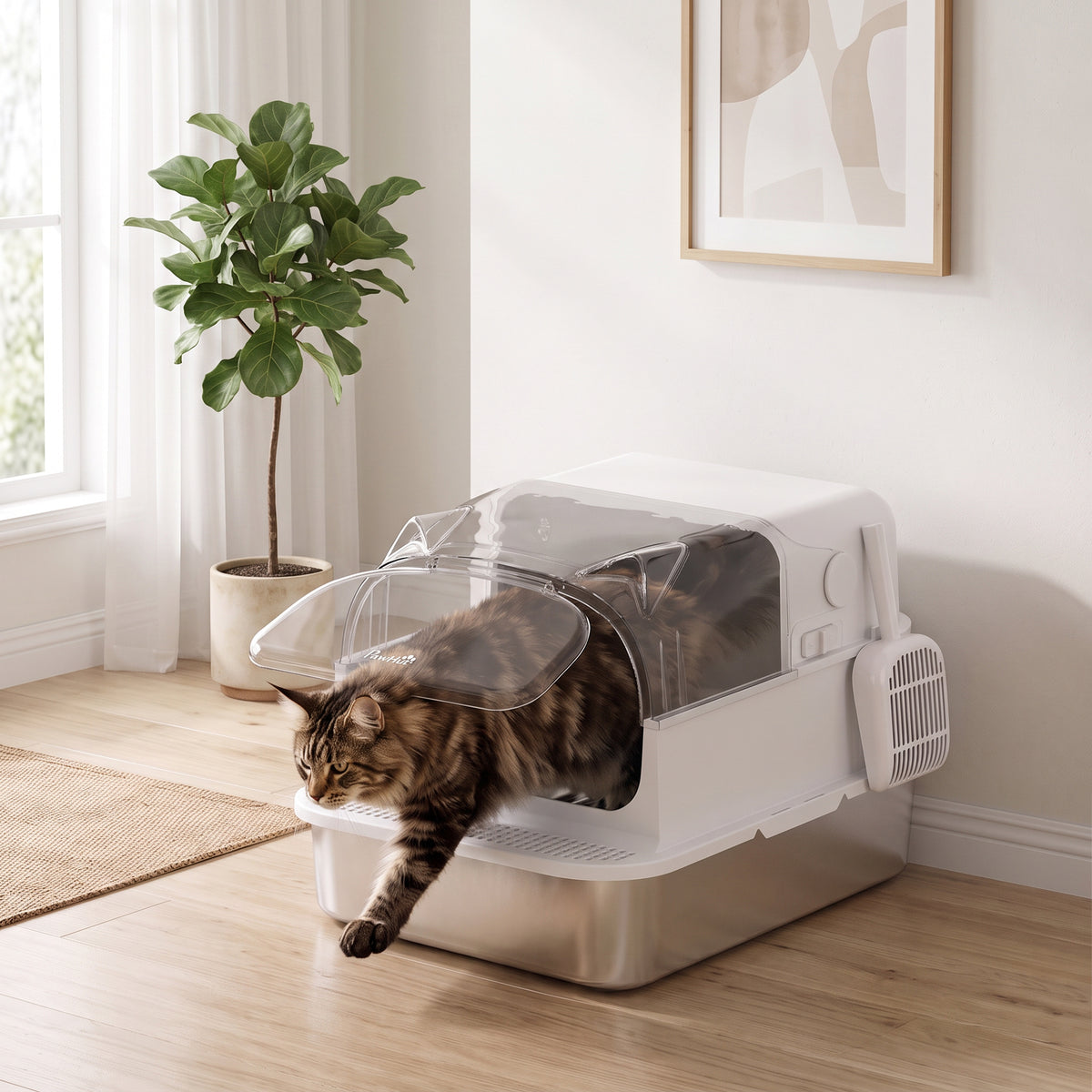 Lettiera Gatto XL 90L in Acciaio Inox con Coperchio